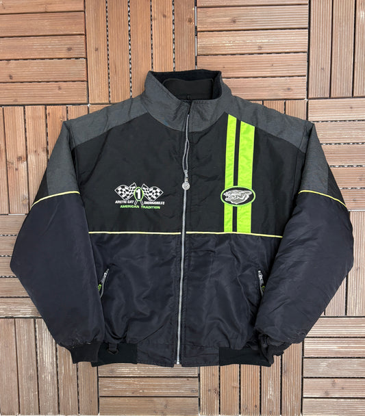 Arctic Cat Snowmobiles Graphic Jacket | Size XX-Large | Vintage 1990s Branded Black Jacket |