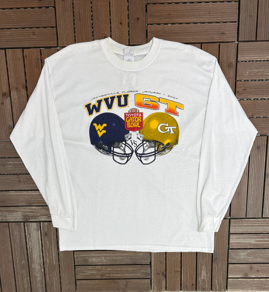 West Virginia Mountaineers vs. Georgia Tech Yellow Jackets Graphic Tee | Size X-Large | Vintage 2000s White T-Shirt |