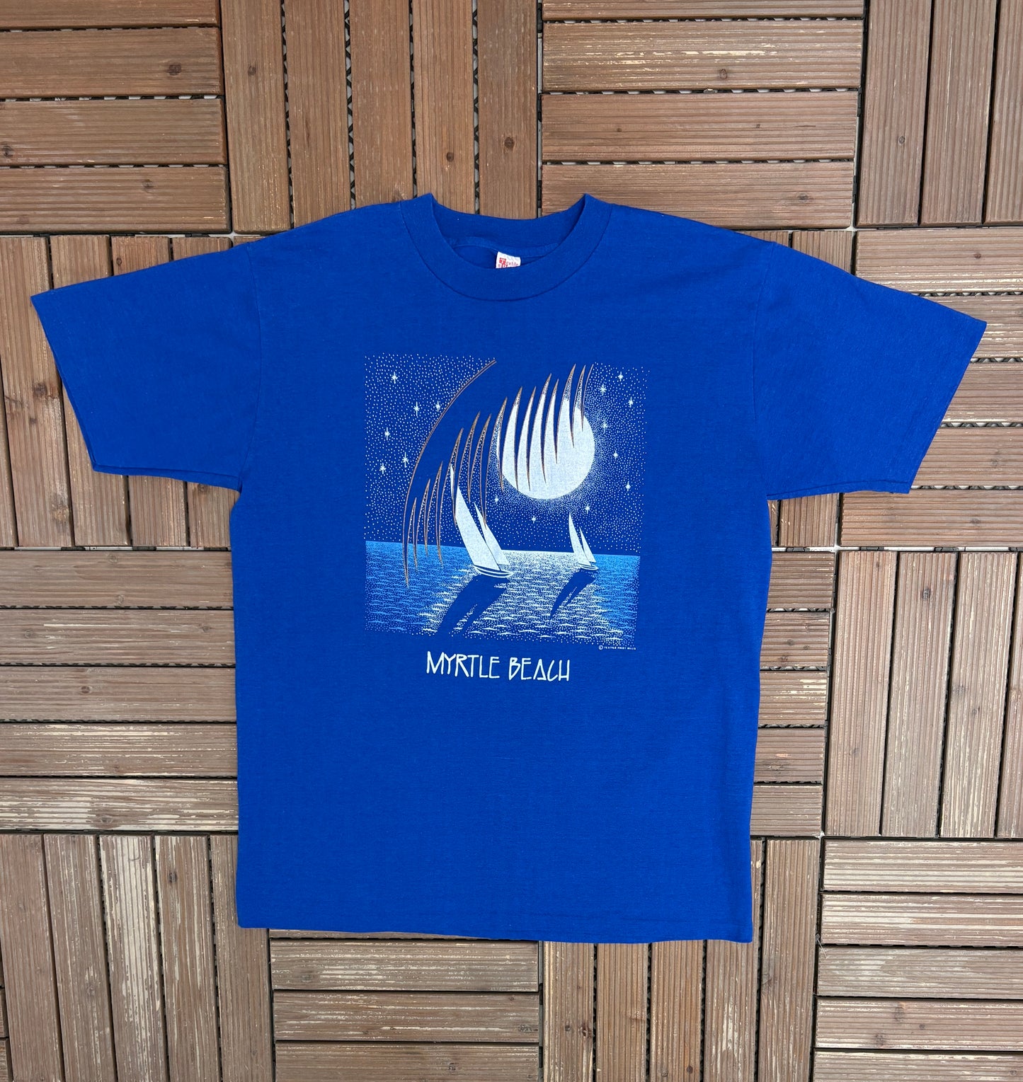 Myrtle Beach Sailboats Graphic Tee | Size X-Large | Vintage 1990s Tourist Blue T-Shirt |