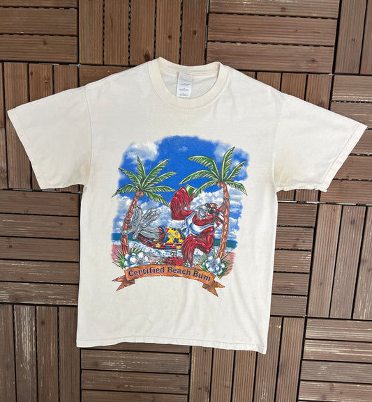 Certified Beach Bum Graphic Tee | Size Medium | Vintage 2000s Funny White T-Shirt |