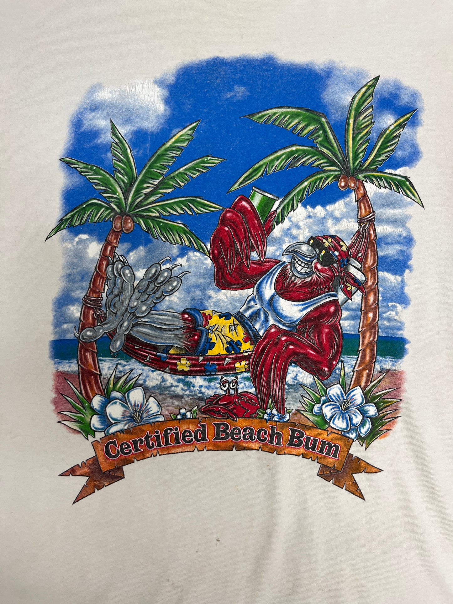 Certified Beach Bum Graphic Tee | Size Medium | Vintage 2000s Funny White T-Shirt |