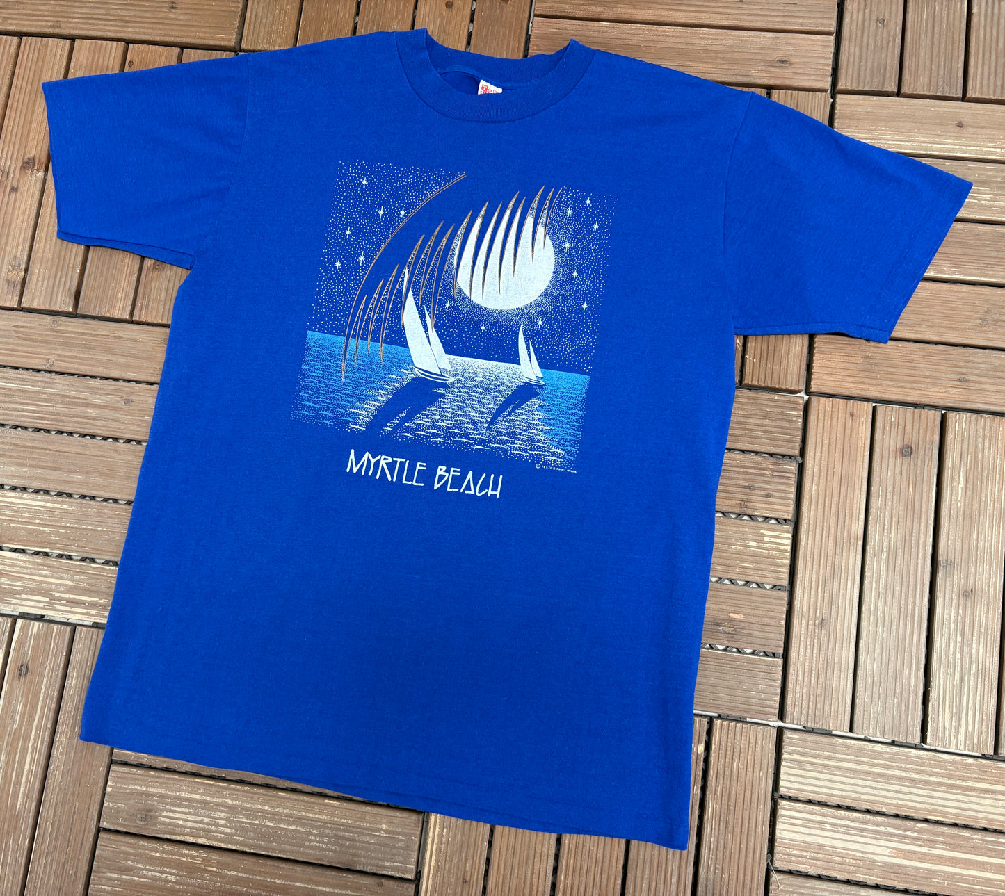 Myrtle Beach Sailboats Graphic Tee | Size X-Large | Vintage 1990s Tourist Blue T-Shirt |