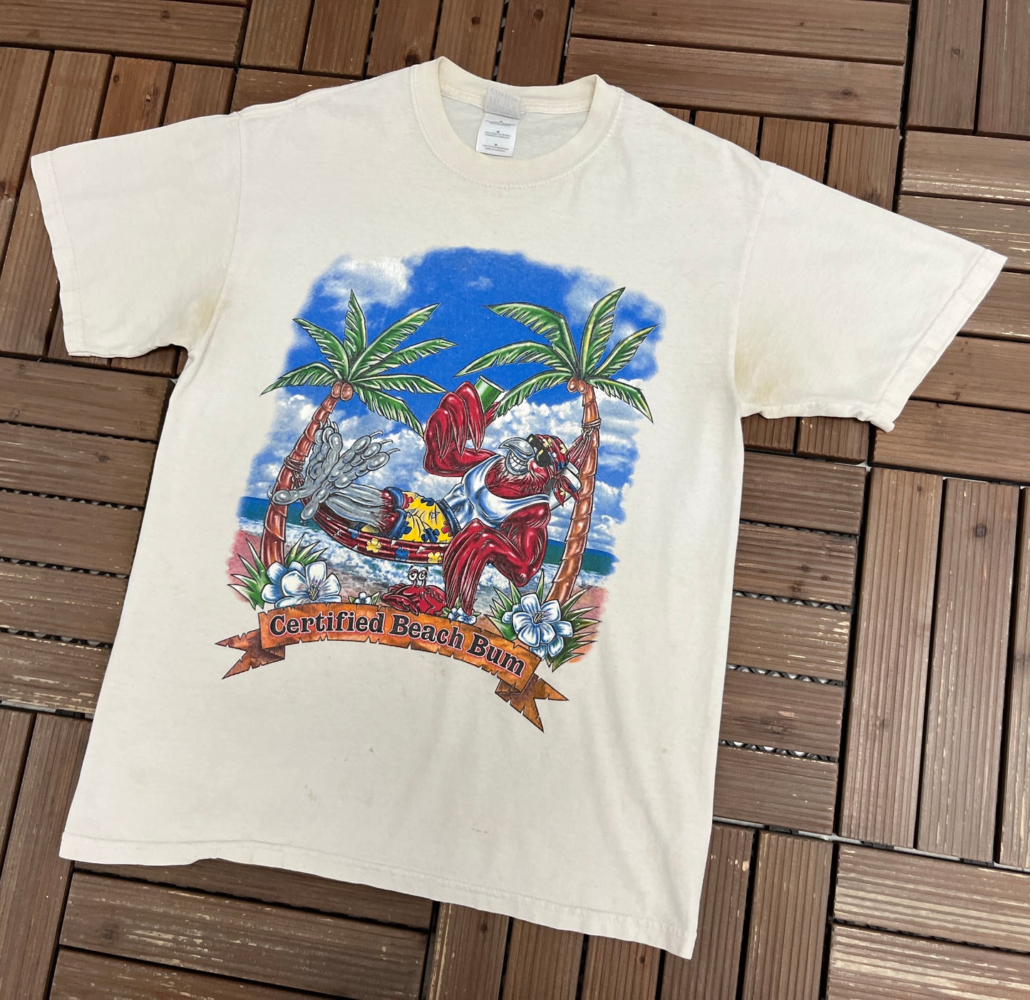 Certified Beach Bum Graphic Tee | Size Medium | Vintage 2000s Funny White T-Shirt |