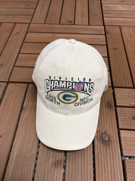 Green Bay Packers 2003 NFC North Champions Graphic Hat | Strap Back | Vintage 2000s NFL Football White Cap |
