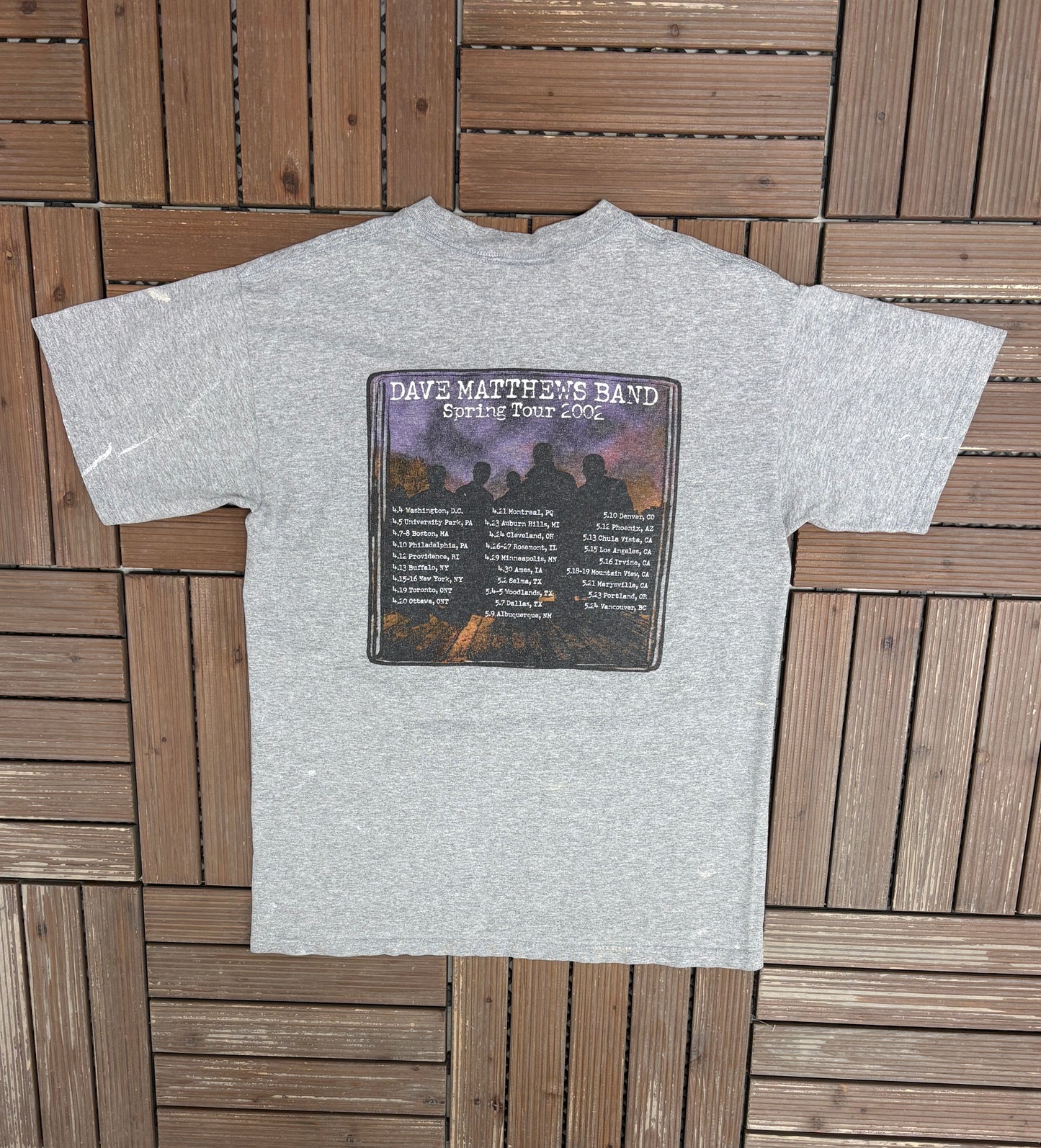 Dave Matthews Band Spring Tour 2002 Graphic Tee | Size Medium | Vintage 2000s Rock Band Distressed Grey T-Shirt |