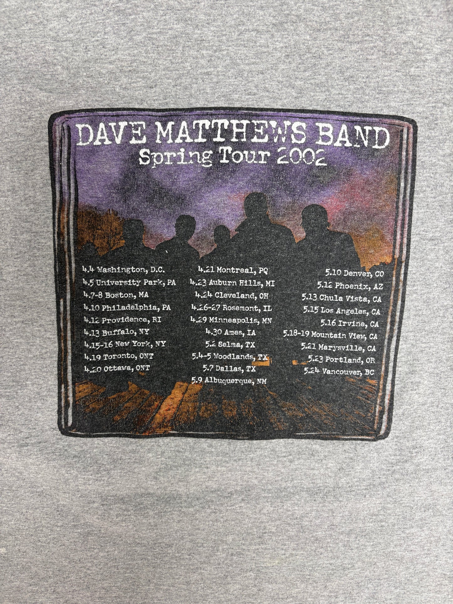 Dave Matthews Band Spring Tour 2002 Graphic Tee | Size Medium | Vintage 2000s Rock Band Distressed Grey T-Shirt |