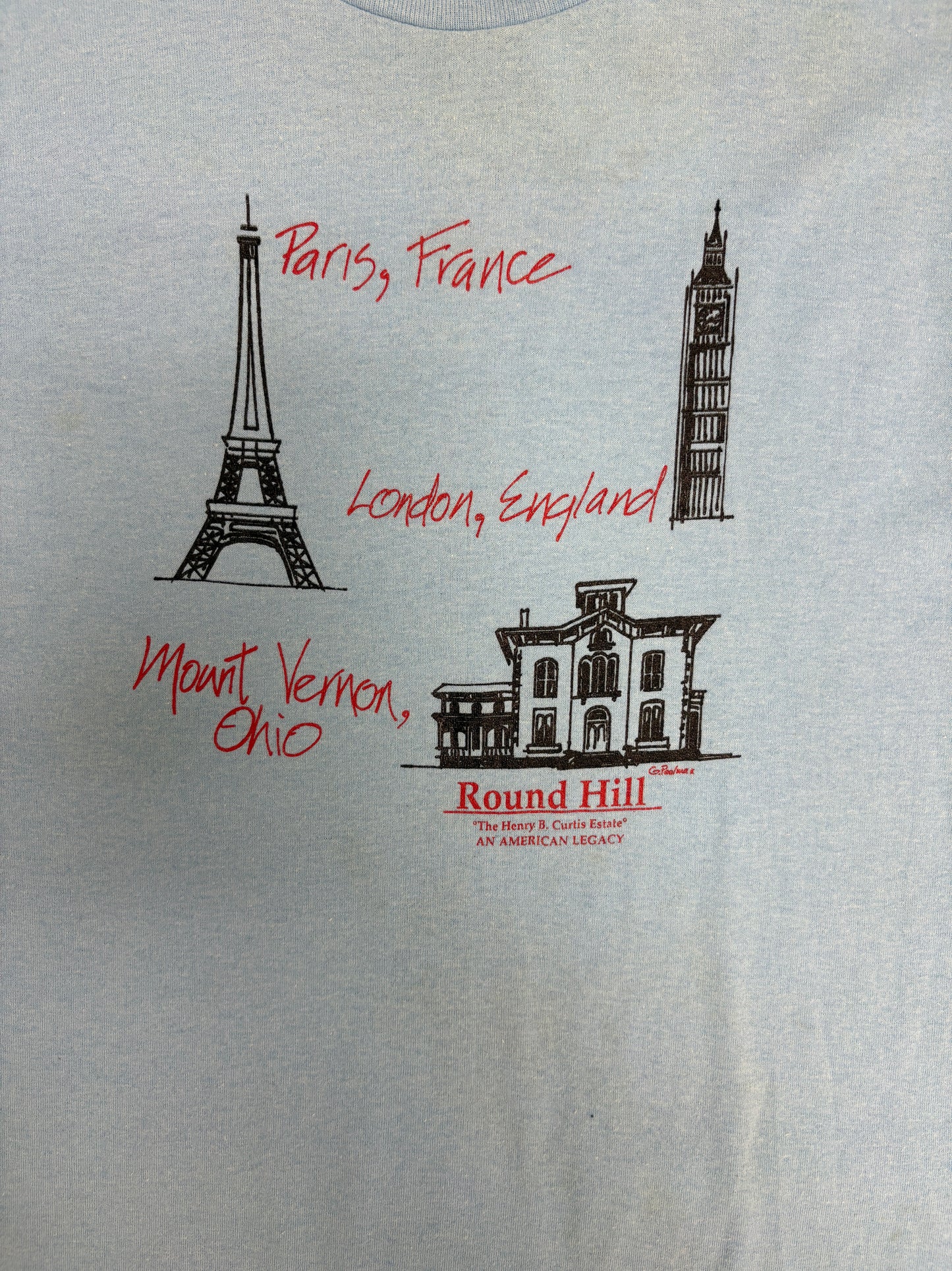 Round Hill Mount Vernon, Ohio Graphic Tee | Size Large | Vintage 1990s Tourist Blue T-Shirt |