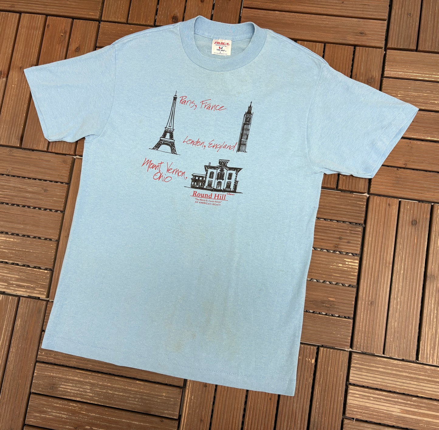 Round Hill Mount Vernon, Ohio Graphic Tee | Size Large | Vintage 1990s Tourist Blue T-Shirt |