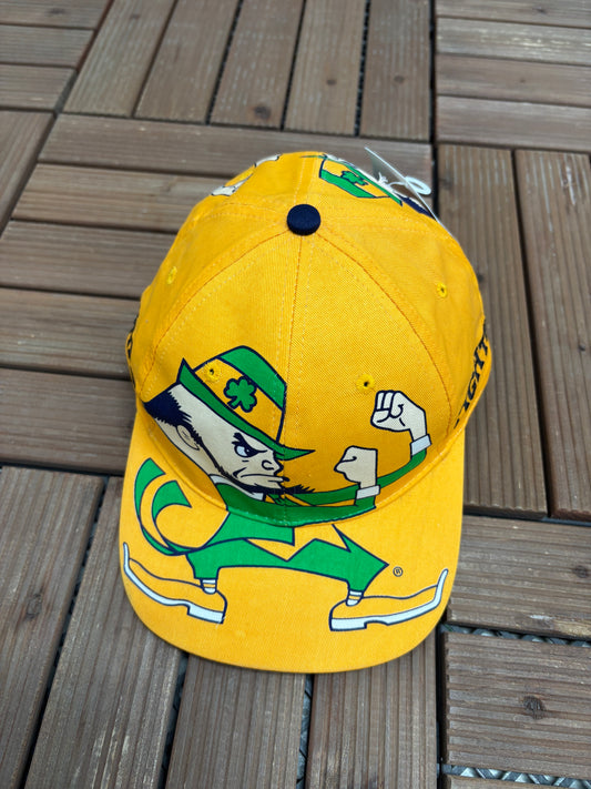 Notre Dame Fighting Irish Graphic Hat | Snap Back | Vintage 1990s College AOP Yellow Cap |
