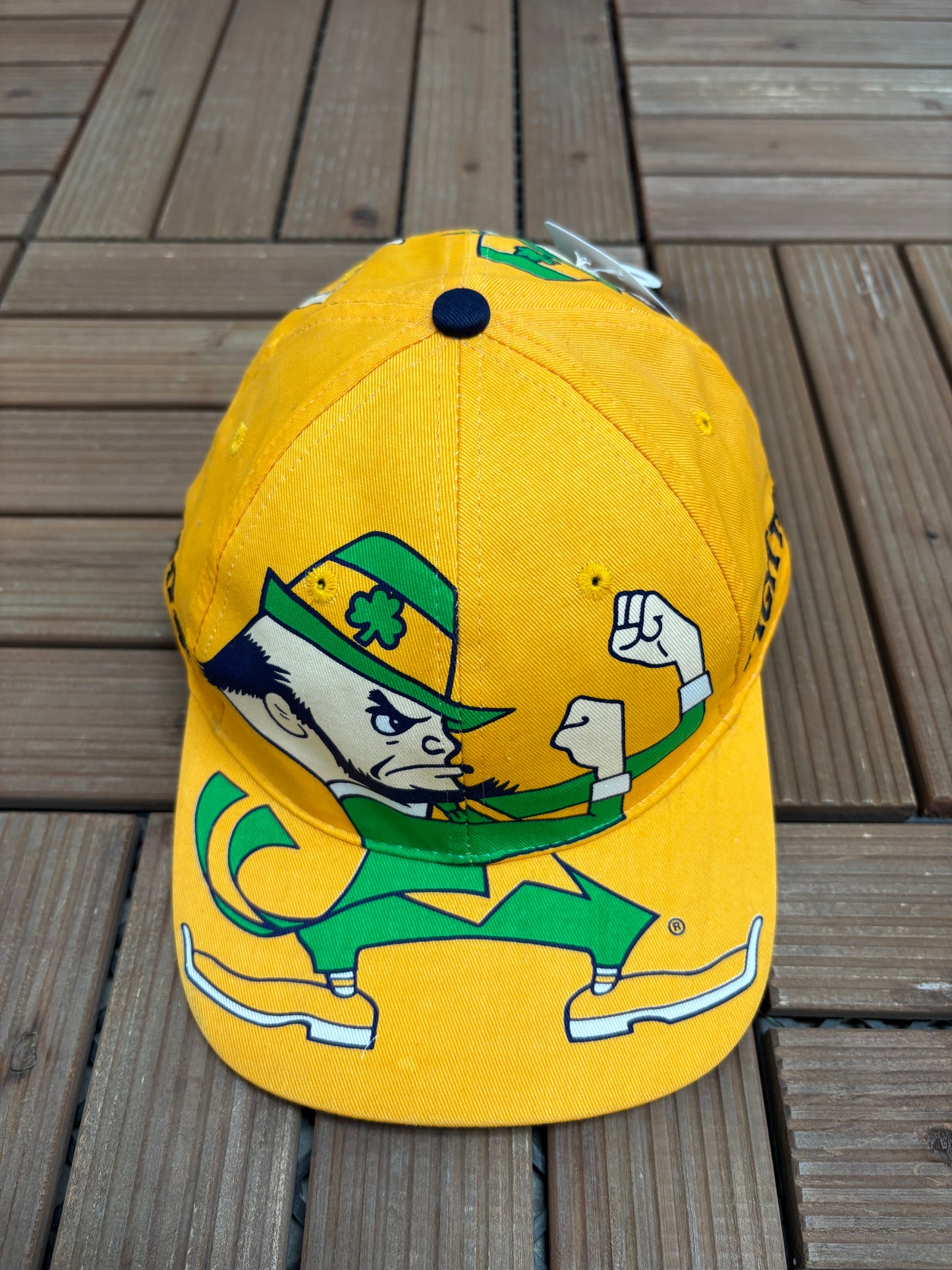 Notre Dame Fighting Irish Graphic Hat | Snap Back | Vintage 1990s College AOP Yellow Cap |
