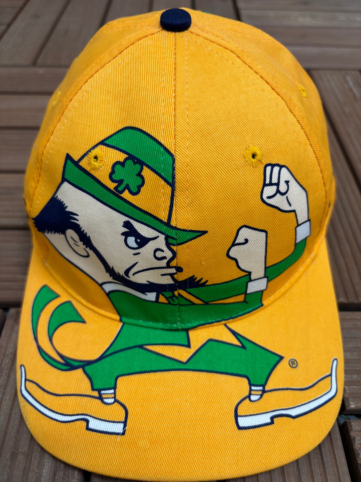 Notre Dame Fighting Irish Graphic Hat | Snap Back | Vintage 1990s College AOP Yellow Cap |