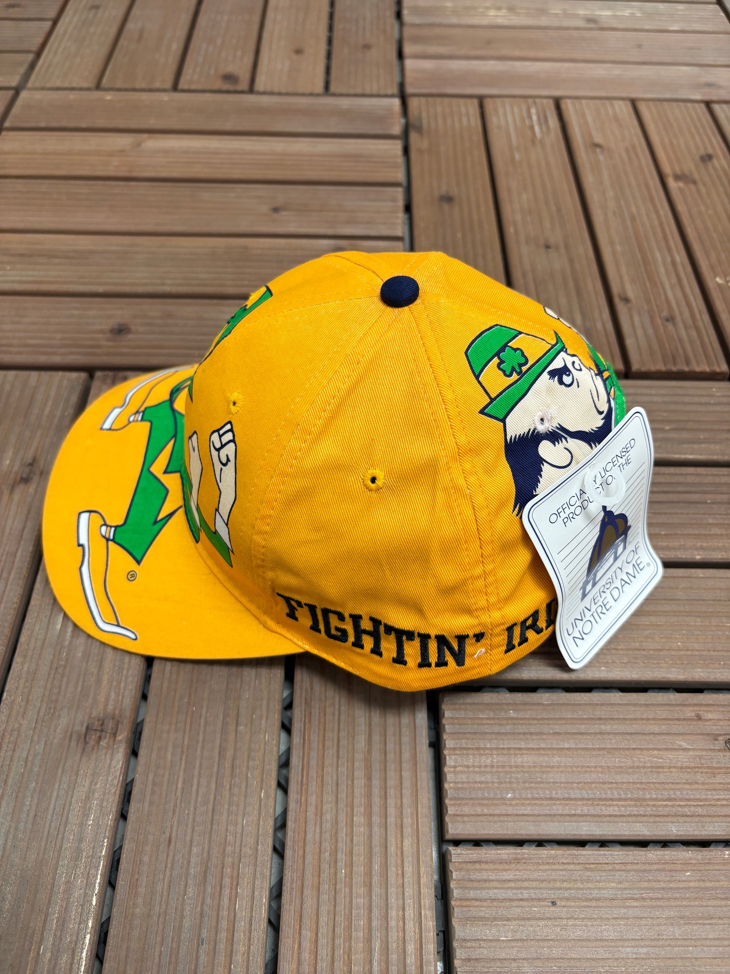 Notre Dame Fighting Irish Graphic Hat | Snap Back | Vintage 1990s College AOP Yellow Cap |