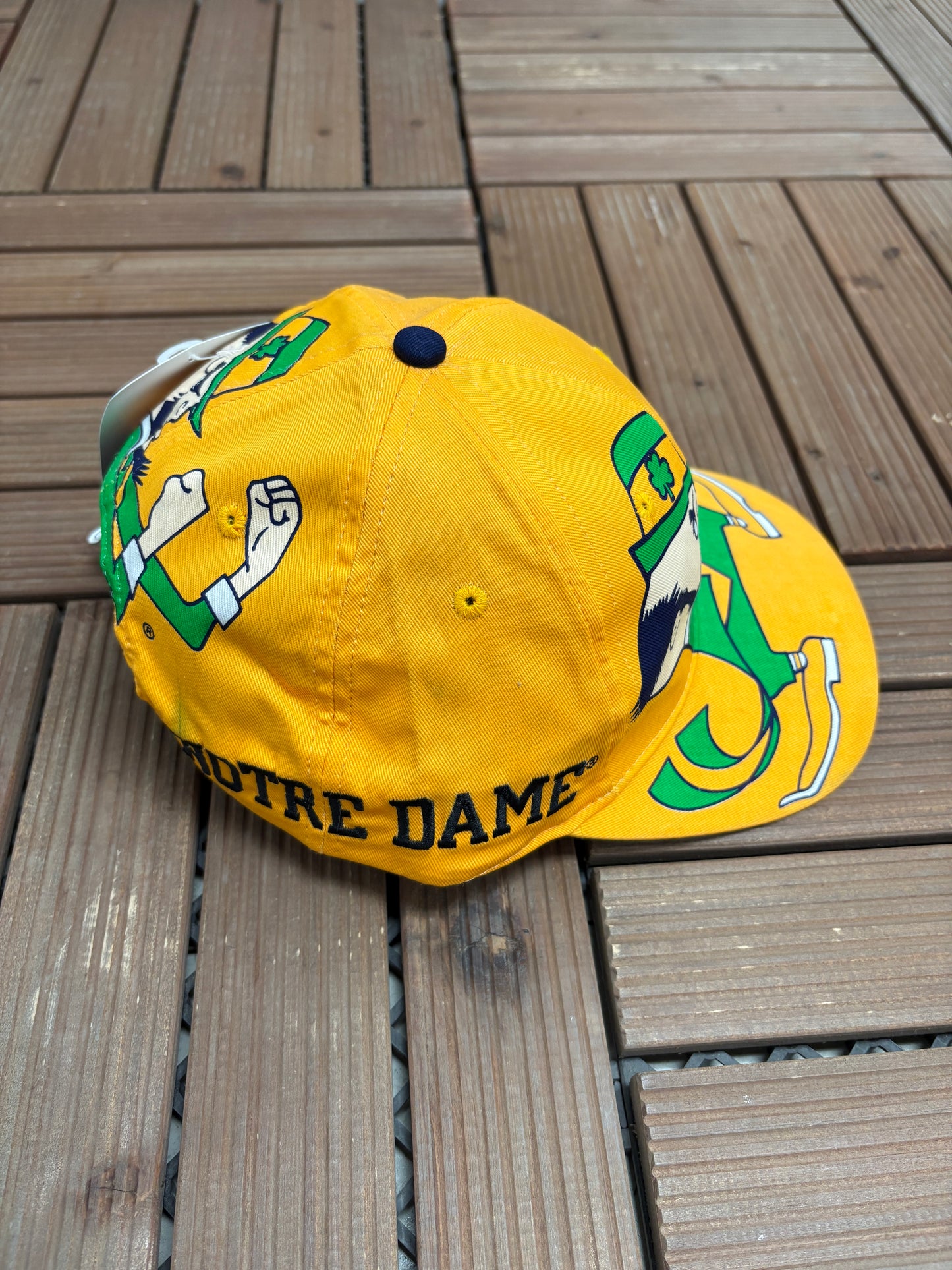 Notre Dame Fighting Irish Graphic Hat | Snap Back | Vintage 1990s College AOP Yellow Cap |