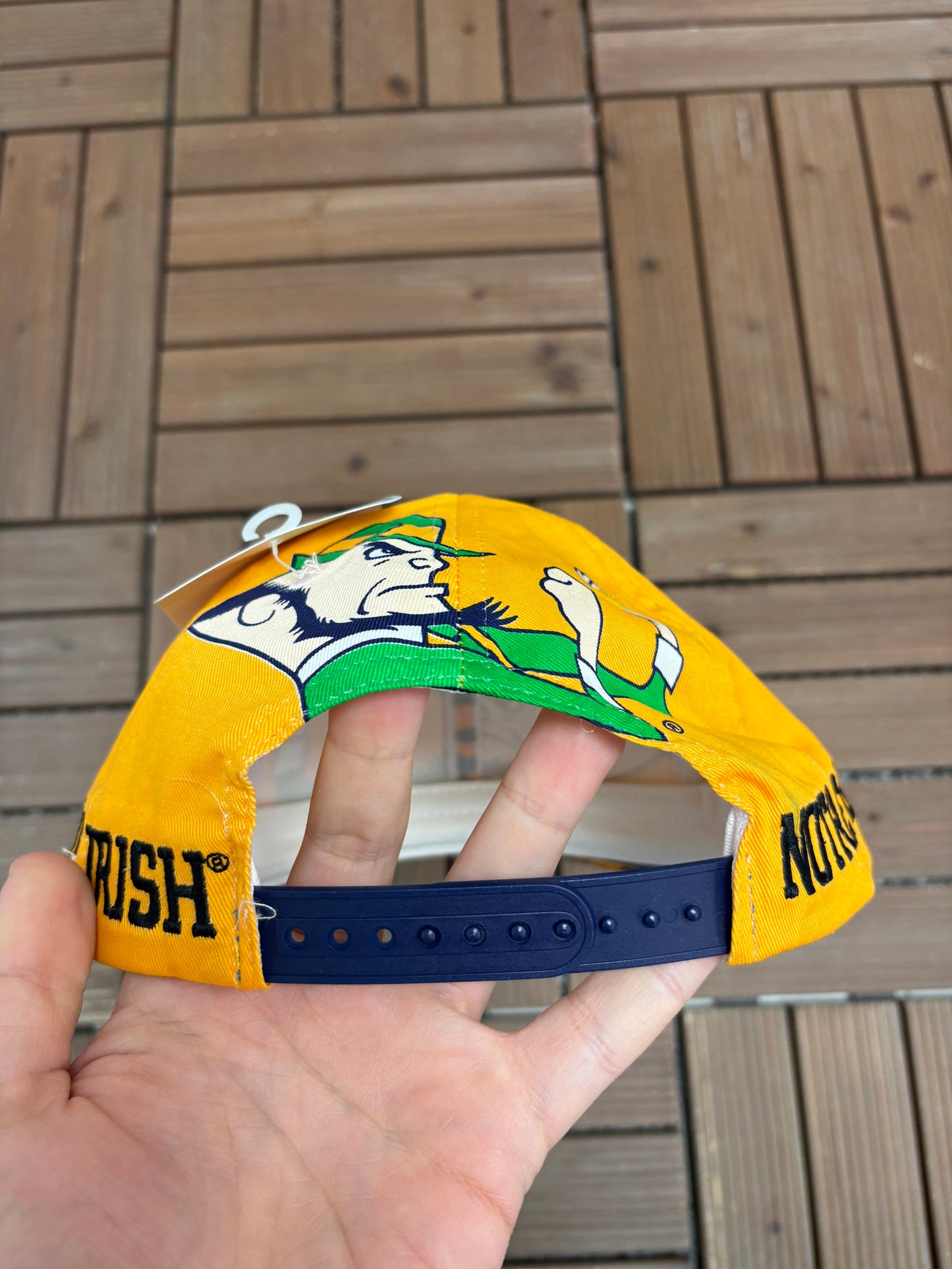 Notre Dame Fighting Irish Graphic Hat | Snap Back | Vintage 1990s College AOP Yellow Cap |