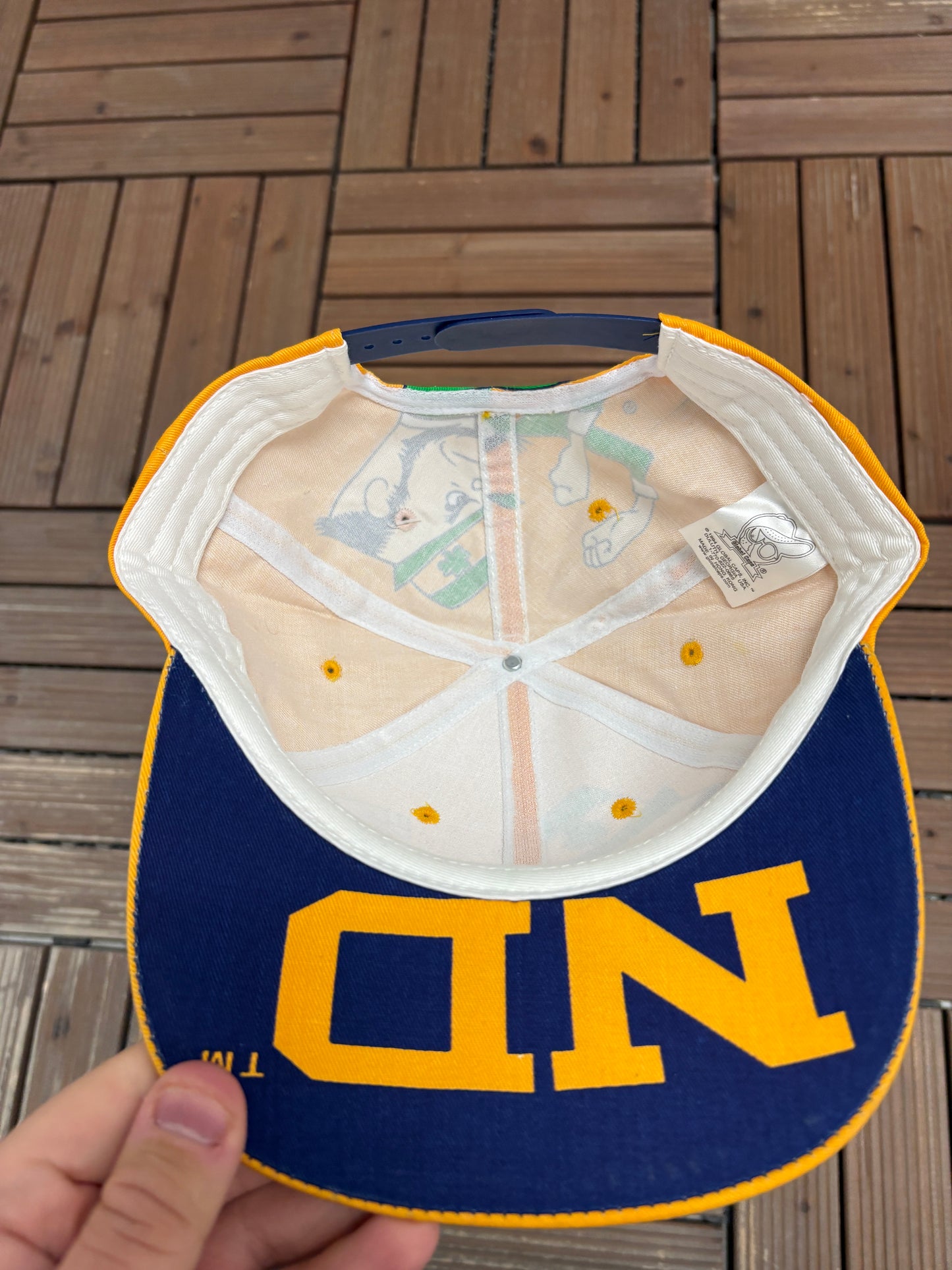 Notre Dame Fighting Irish Graphic Hat | Snap Back | Vintage 1990s College AOP Yellow Cap |