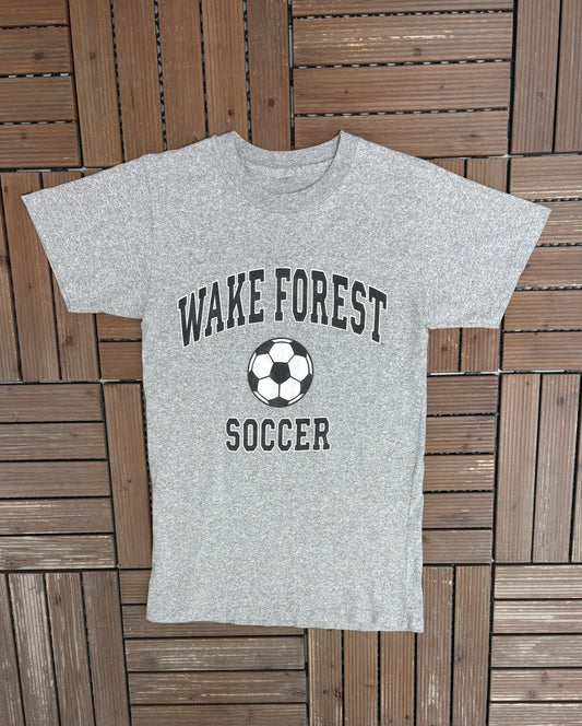 Wake Forest Demon Deacons Soccer Graphic Tee | Size Small | Vintage 1990s College Grey T-Shirt |