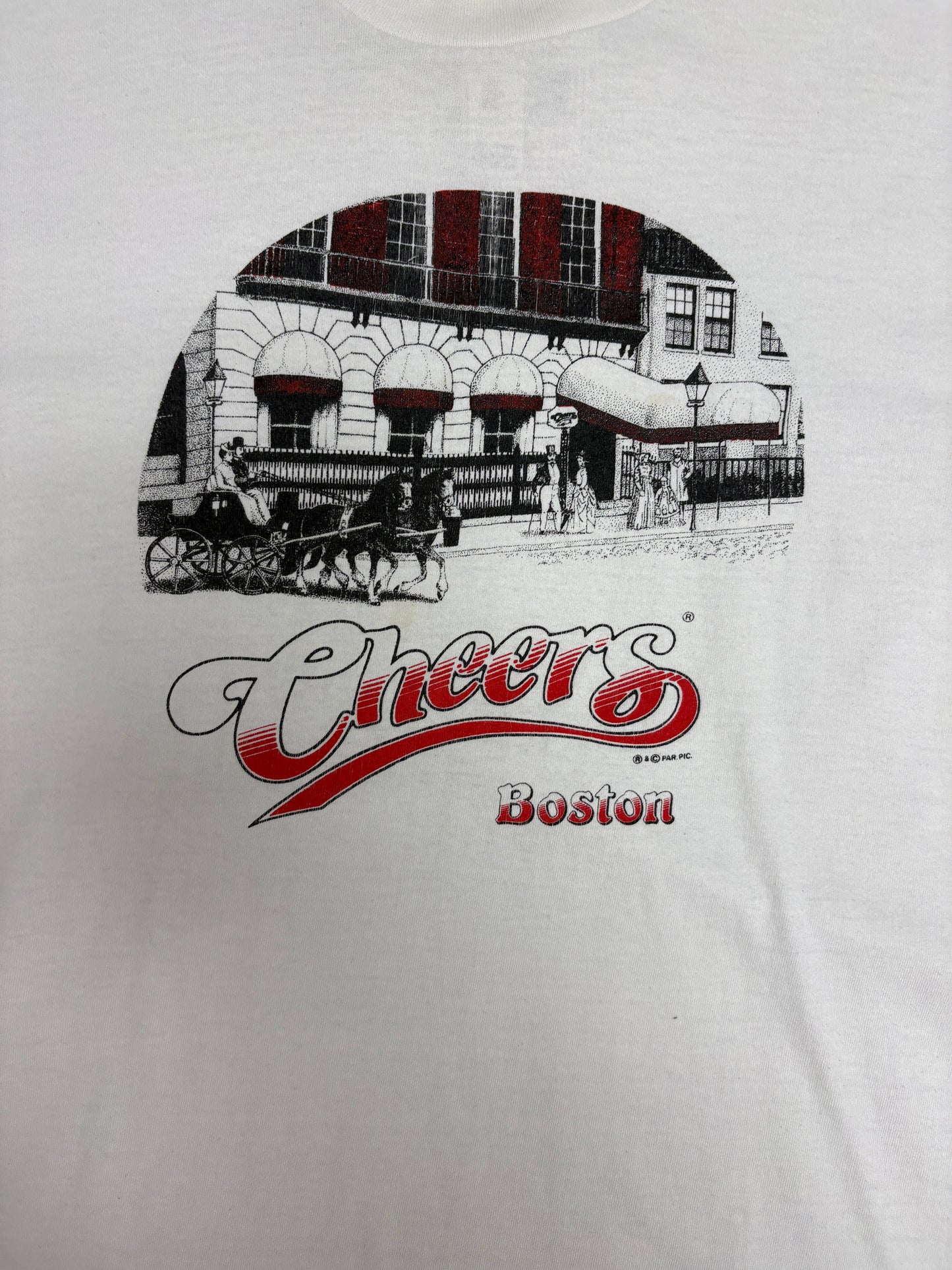 Cheers Boston Graphic Tee | Size X-Large | Vintage 1990s Promotional White T-Shirt |