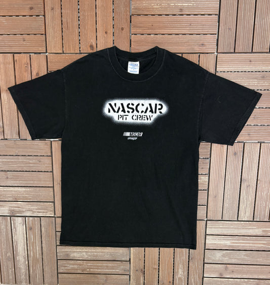 NASCAR Pit Crew Graphic Tee | Size Large | Vintage 2000s Black Racing T-Shirt |