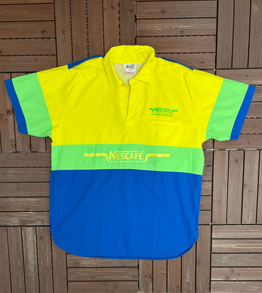 Nescafe It's What The World Calls Coffee Graphic Tee | Size X-Large | Vintage 1990s Promotional Yellow T-Shirt |