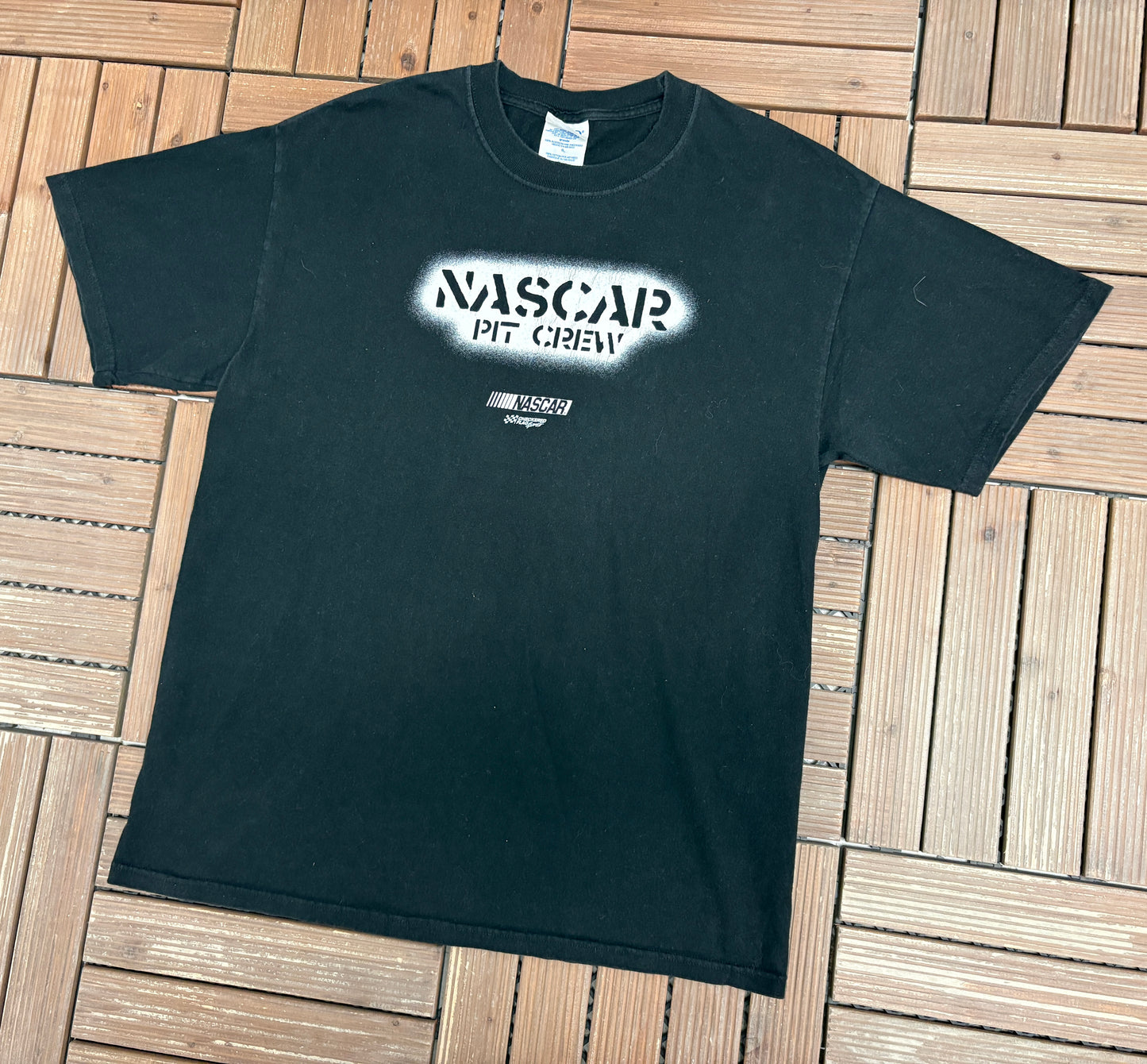 NASCAR Pit Crew Graphic Tee | Size Large | Vintage 2000s Black Racing T-Shirt |