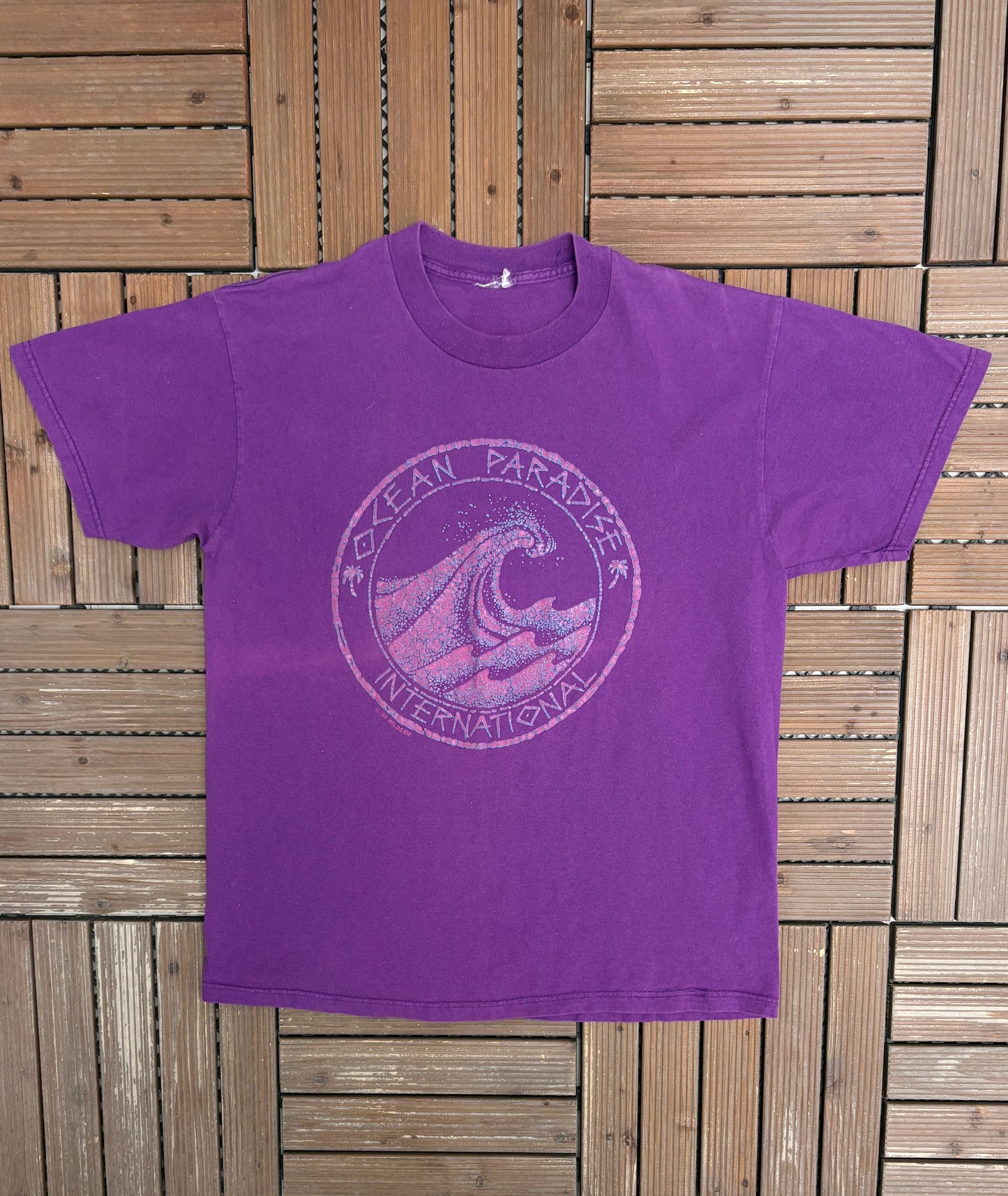 Ocean Paradise International Graphic Tee | Size Large | Vintage 1990s Promotional Purple T-Shirt |