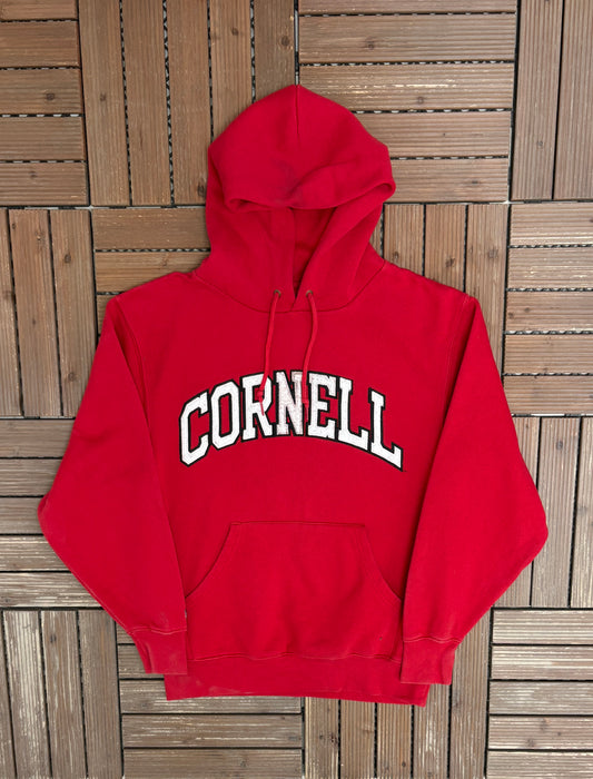 Cornell Big Red Stitched Graphic Hoodie | Size Medium | Vintage 1990s College Red Sweater |