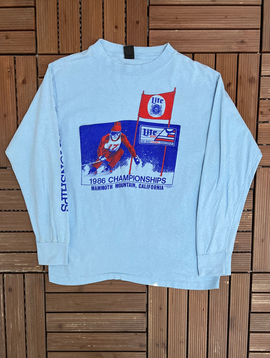 Far West Ski 1986 Championship Graphic Tee | Size Large | Vintage 1980s Promotional Blue T-Shirt |