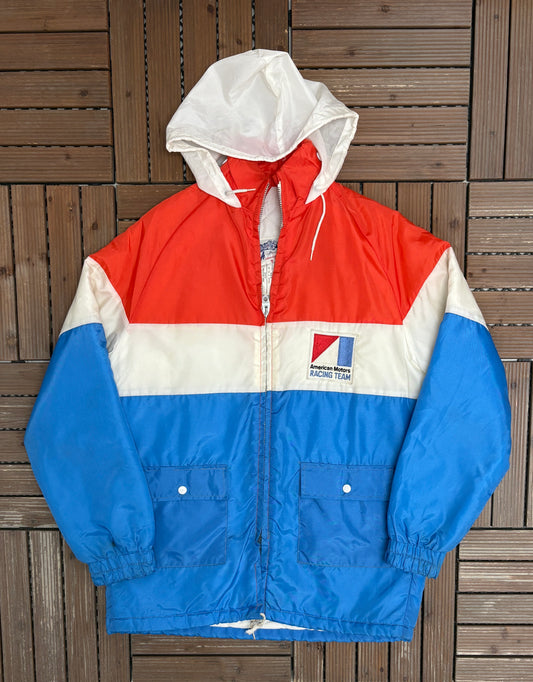 American Motors Racing Team Graphic Jacket | Size Medium | Vintage 1980s Racing Blue Coat |