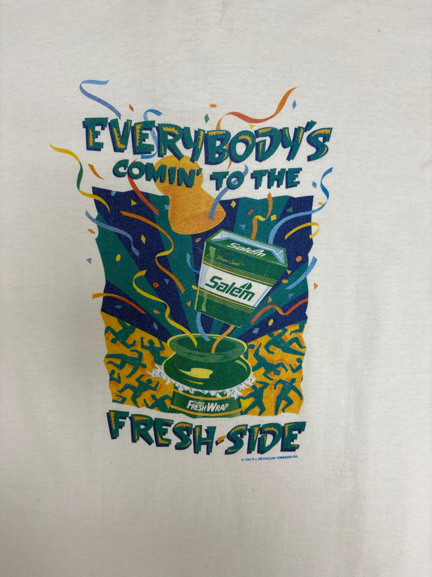 Salem Cigarettes Everybody's Comin' To The Fresh Side Graphic Tee | Size X-Large | Vintage 1990s Single Stitch White T-Shirt |