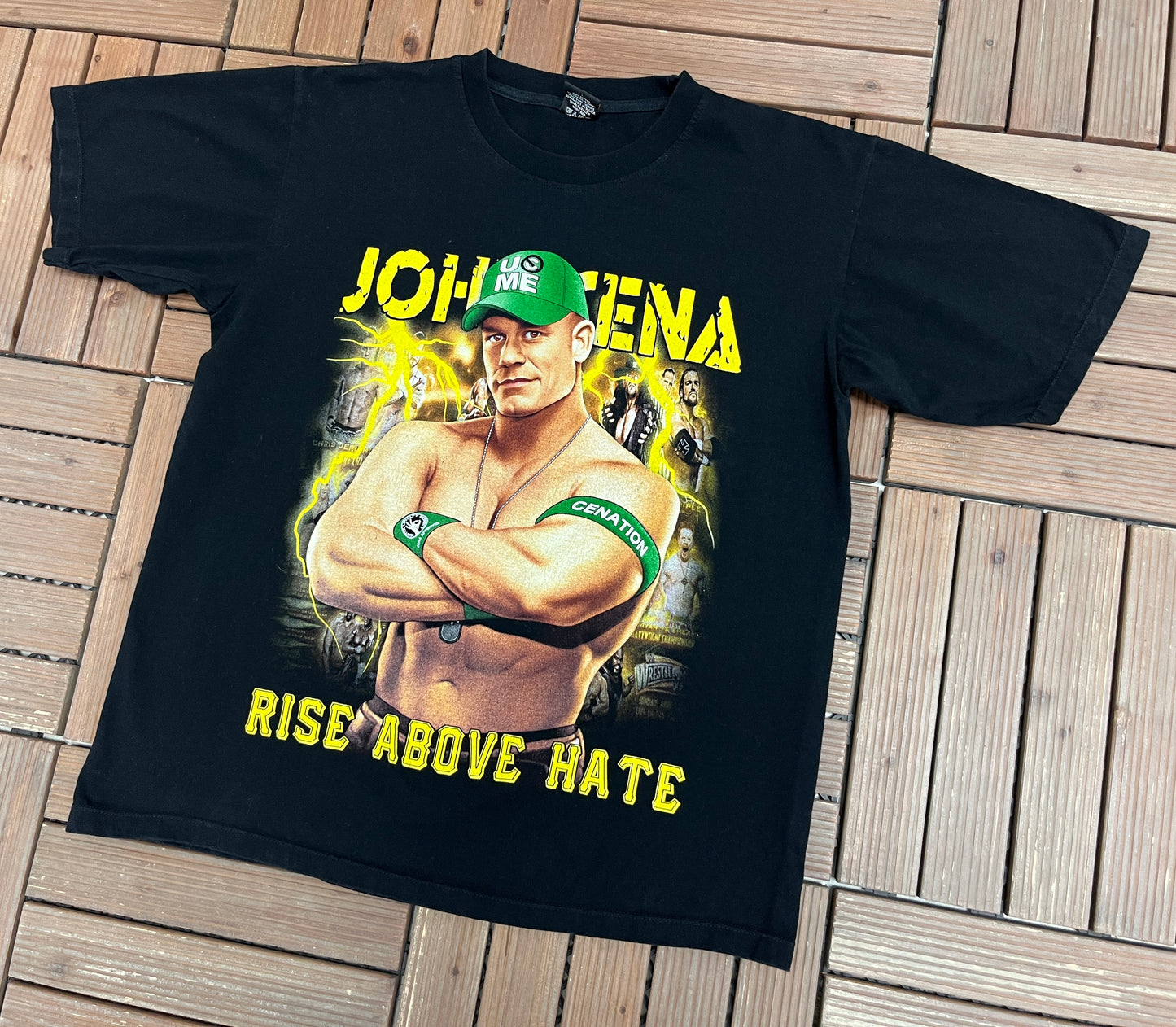 John Cena Rise Above Hate Graphic Tee | Size Large | Vintage 2000s Wrestling Promotional Black T-Shirt |