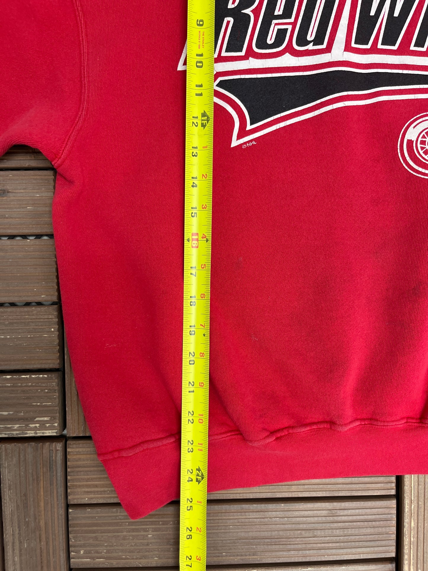 Detroit Red Wings Graphic Crewneck | Size Large | Vintage 1990s NHL Hockey Red Sweater |