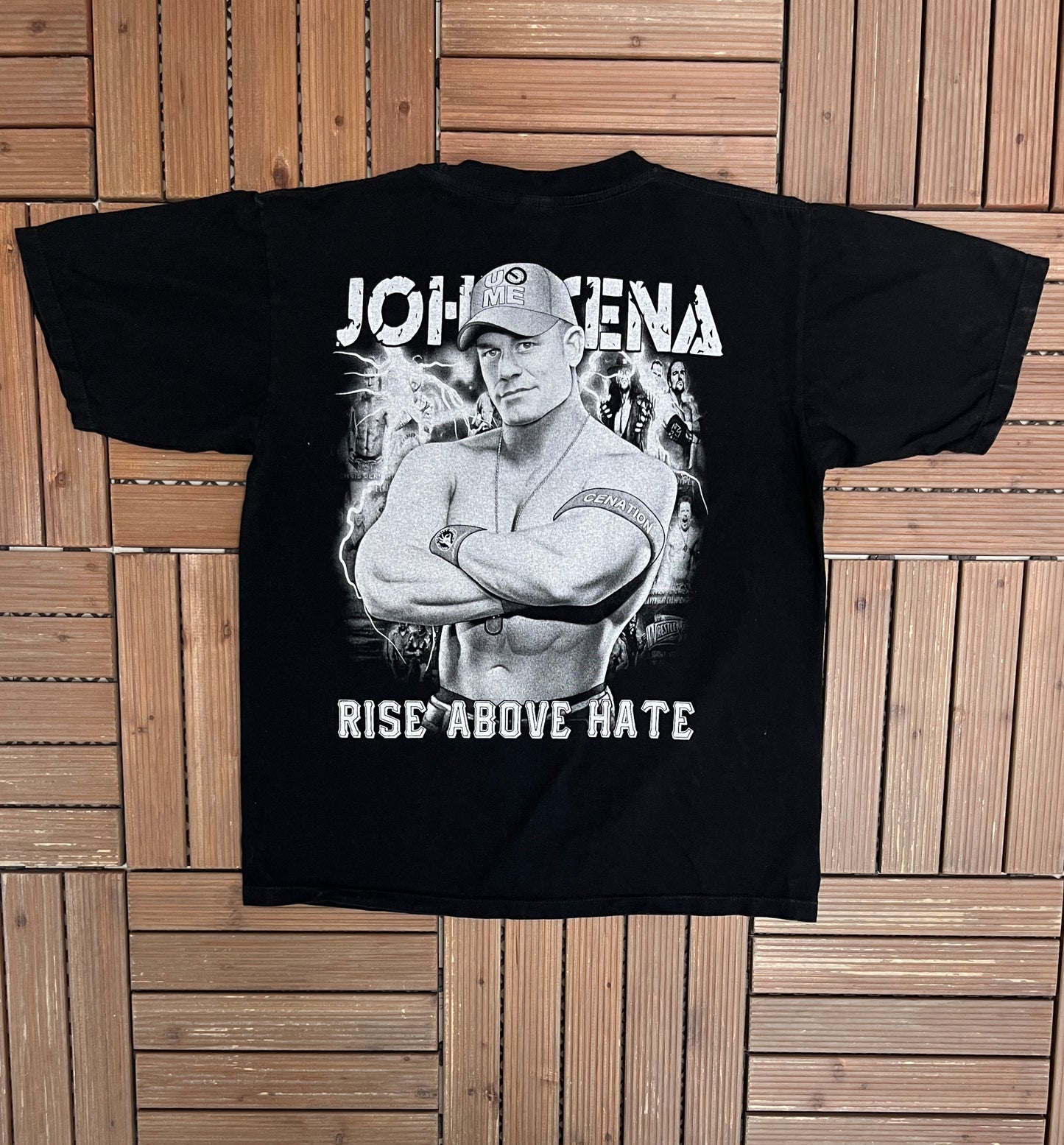 John Cena Rise Above Hate Graphic Tee | Size Large | Vintage 2000s Wrestling Promotional Black T-Shirt |