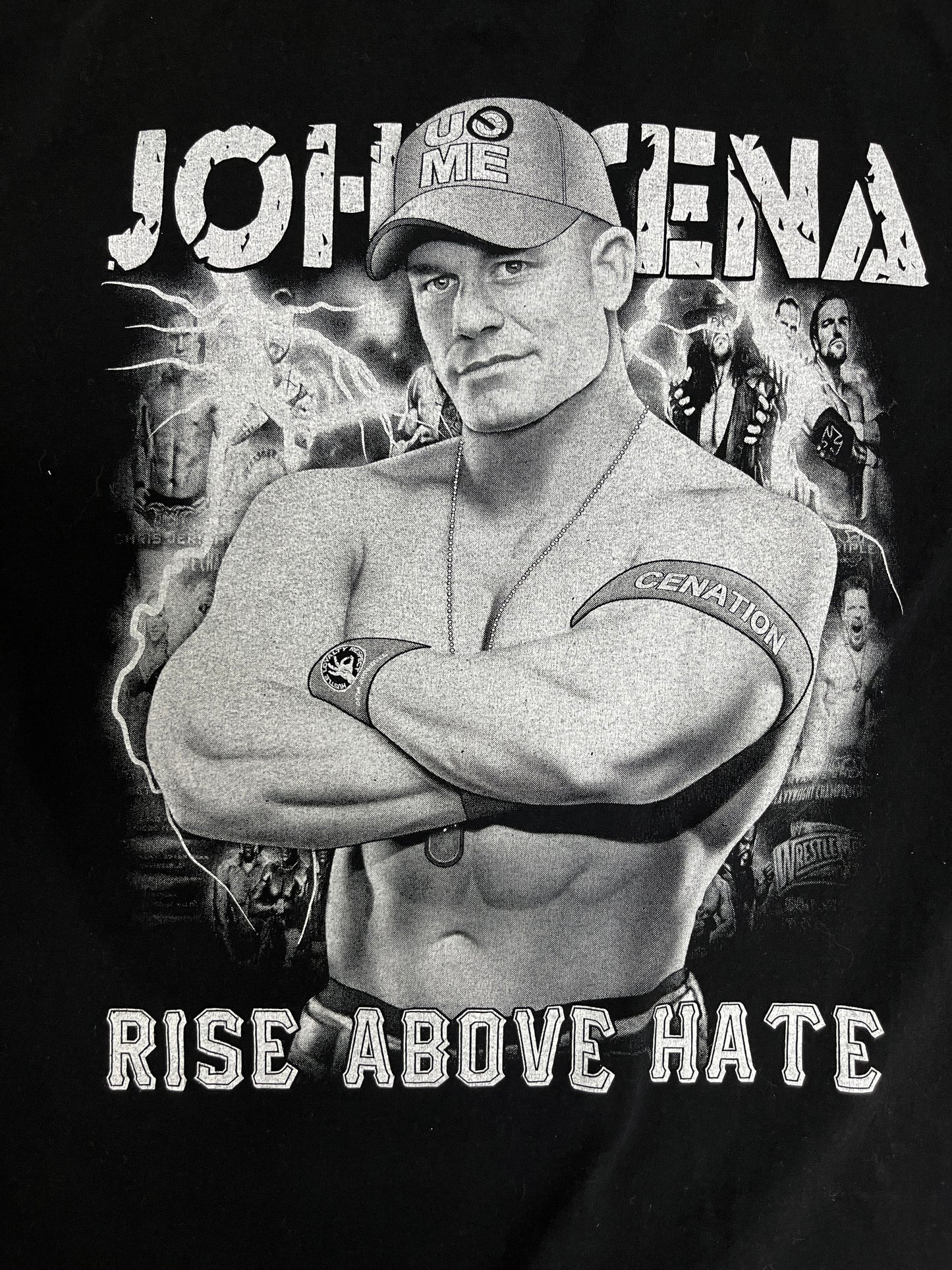 John Cena Rise Above Hate Graphic Tee | Size Large | Vintage 2000s Wrestling Promotional Black T-Shirt |