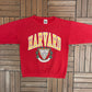 Harvard Crimson Graphic Crewneck | Size X-Large | Vintage 1990s College Distressed Red Sweater |