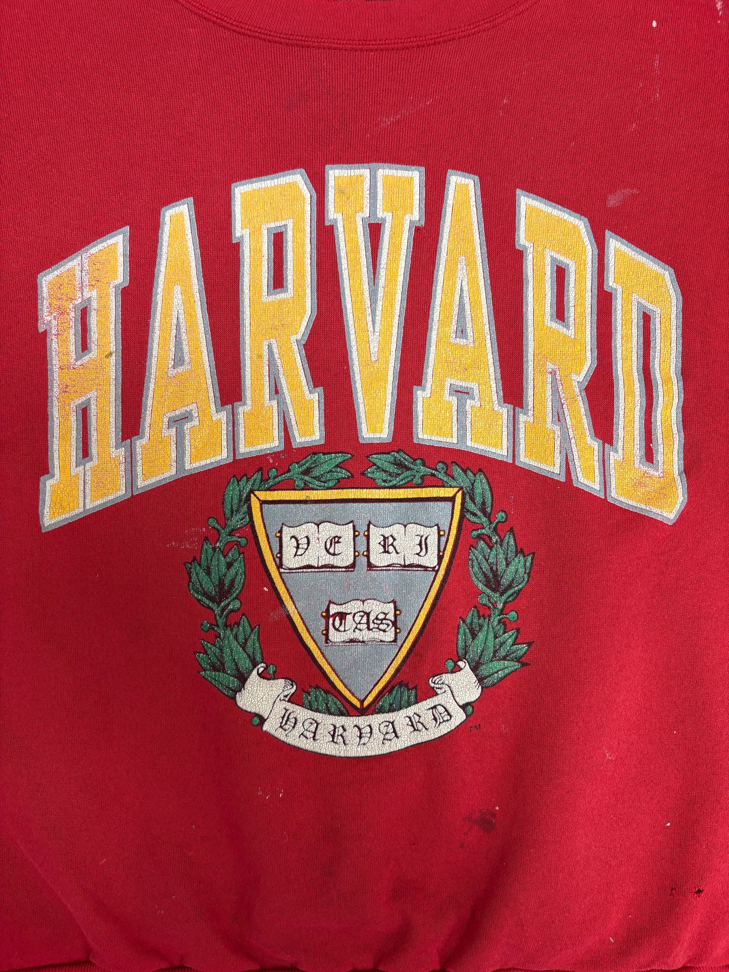 Harvard Crimson Graphic Crewneck | Size X-Large | Vintage 1990s College Distressed Red Sweater |