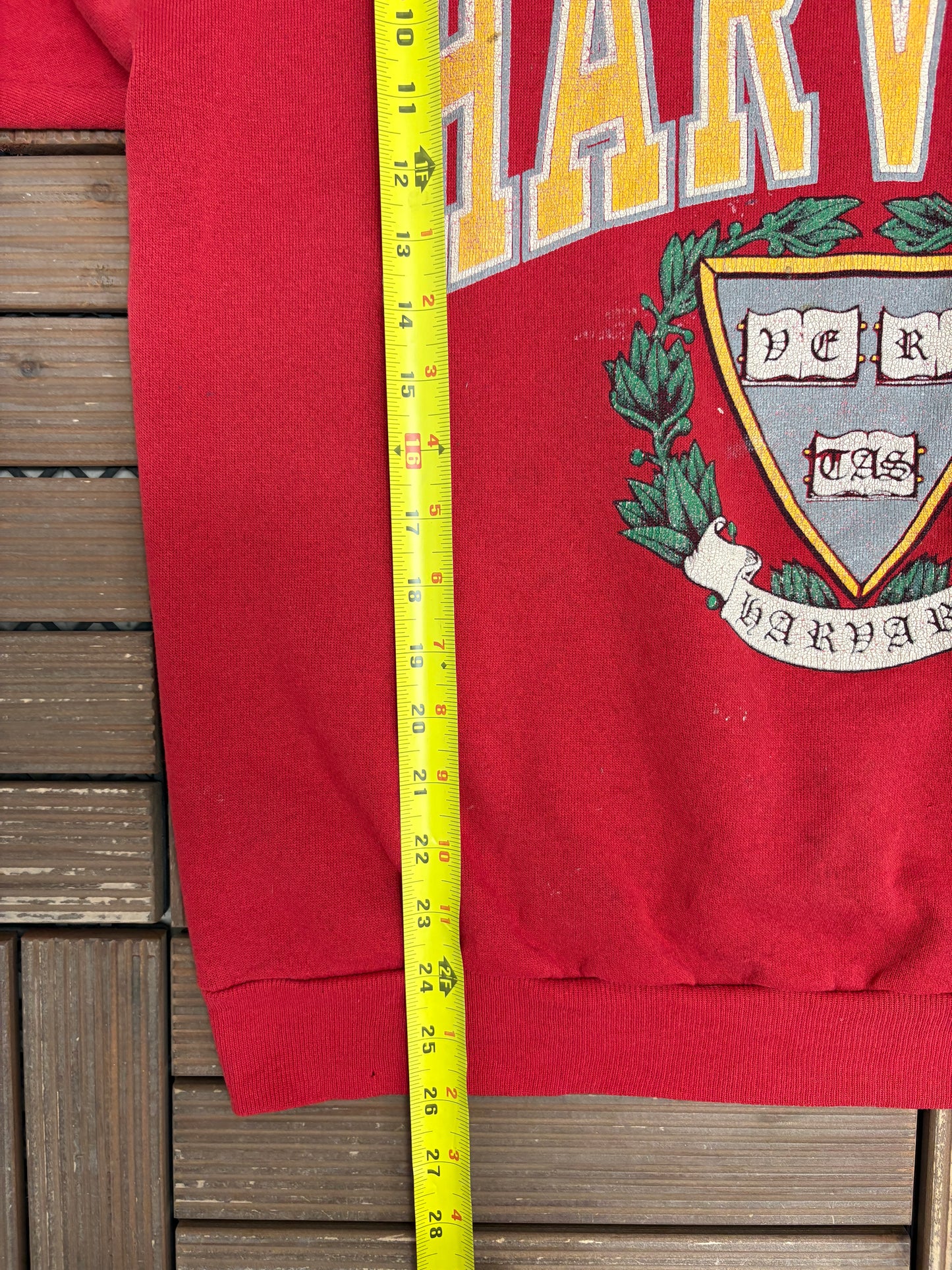 Harvard Crimson Graphic Crewneck | Size X-Large | Vintage 1990s College Distressed Red Sweater |