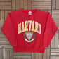 Harvard Crimson Graphic Crewneck | Size X-Large | Vintage 1990s College Distressed Red Sweater |