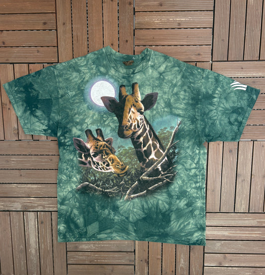 The Wilds Safari Giraffes Graphic Tee | Size XX-Large | Vintage 1990s Promotional Big Print Green T-Shirt |