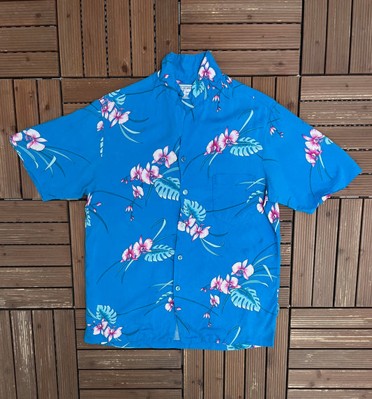 Blue Hawaii Sportswear Graphic Hawaiian Shirt | Size Medium | Vintage 1990s Scenic Hawaiian Shirt |