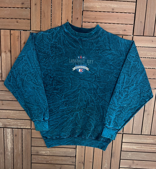 Longboat Key, Florida Graphic Crewneck | Size Large | Vintage 1990s Tourist Blue Sweater |