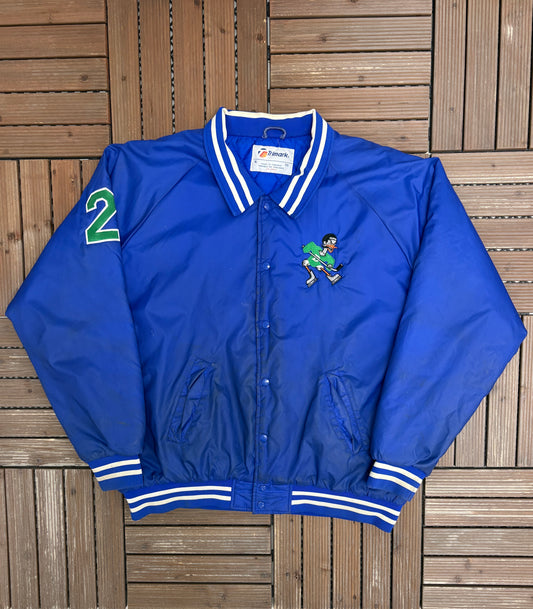 Discount Ducks Hockey Graphic Varsity Jacket | Size X-Large | Vintage 1990s Blue Varsity Bomber Coat |