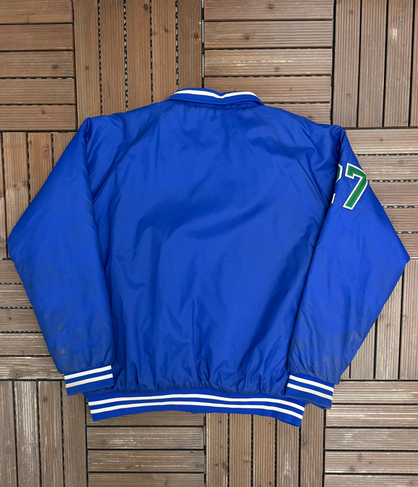 Discount Ducks Hockey Graphic Varsity Jacket | Size X-Large | Vintage 1990s Blue Varsity Bomber Coat |