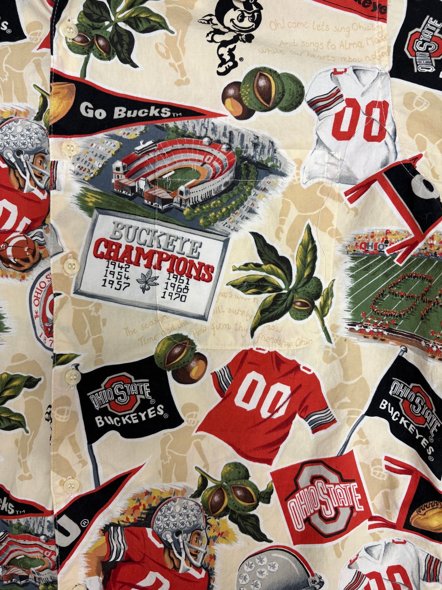 Ohio State Buckeyes Graphic Hawaiian Shirt | Size Large | Vintage 1990s College Hawaiian Shirt |