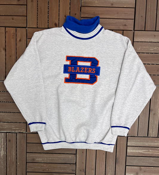 Kamloops Blazers Stitched Graphic Crewneck | Size Large | Vintage 1990s CHL Hockey Grey Turtleneck |