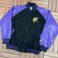 Minnesota Vikings Embroidered Graphic Jacket | Size Large | Vintage 2000s NFL Football Black Jacket |