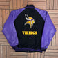 Minnesota Vikings Embroidered Graphic Jacket | Size Large | Vintage 2000s NFL Football Black Jacket |