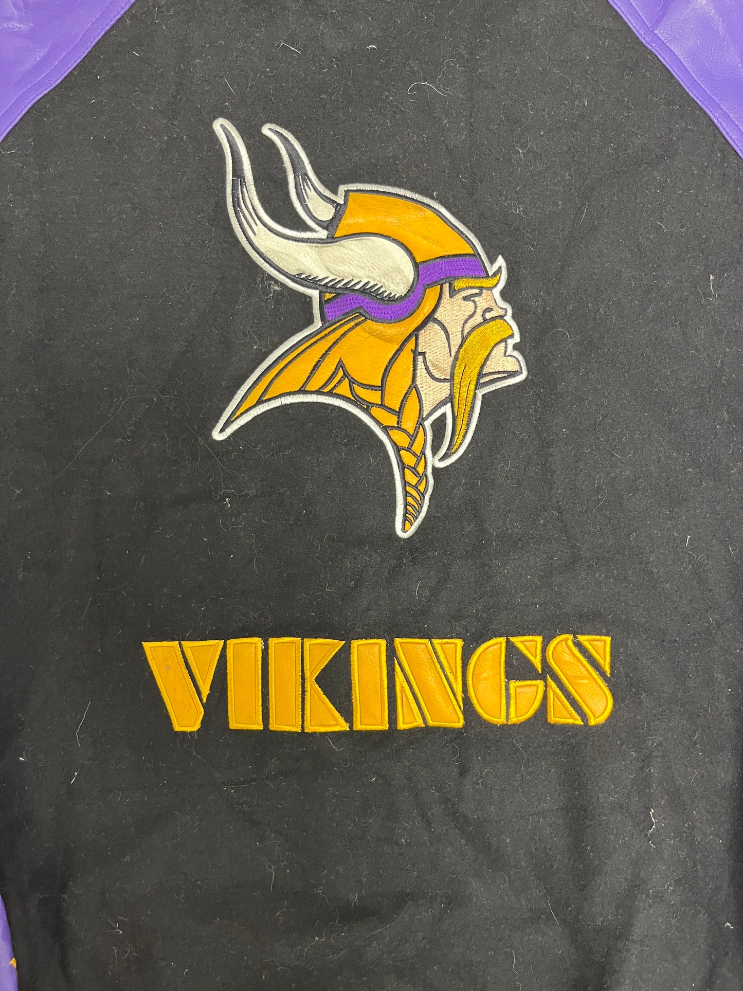 Minnesota Vikings Embroidered Graphic Jacket | Size Large | Vintage 2000s NFL Football Black Jacket |