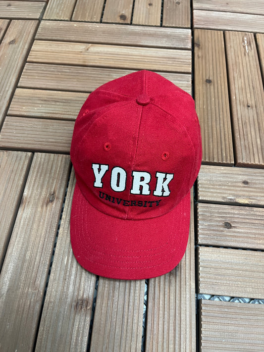 York University Graphic Hat | Metal Clasp | Vintage 2000s Canadian University Red Cap |