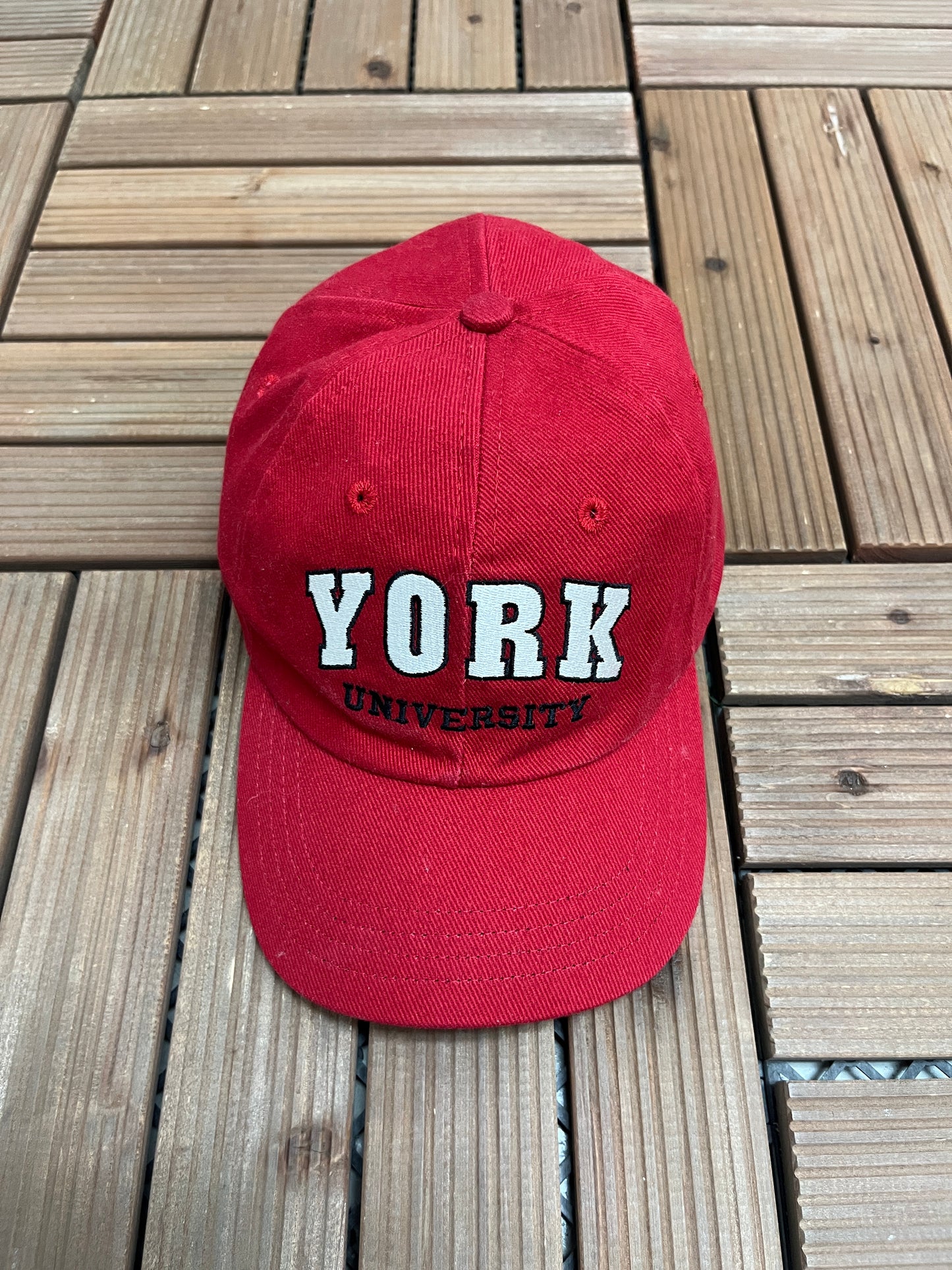 York University Graphic Hat | Metal Clasp | Vintage 2000s Canadian University Red Cap |