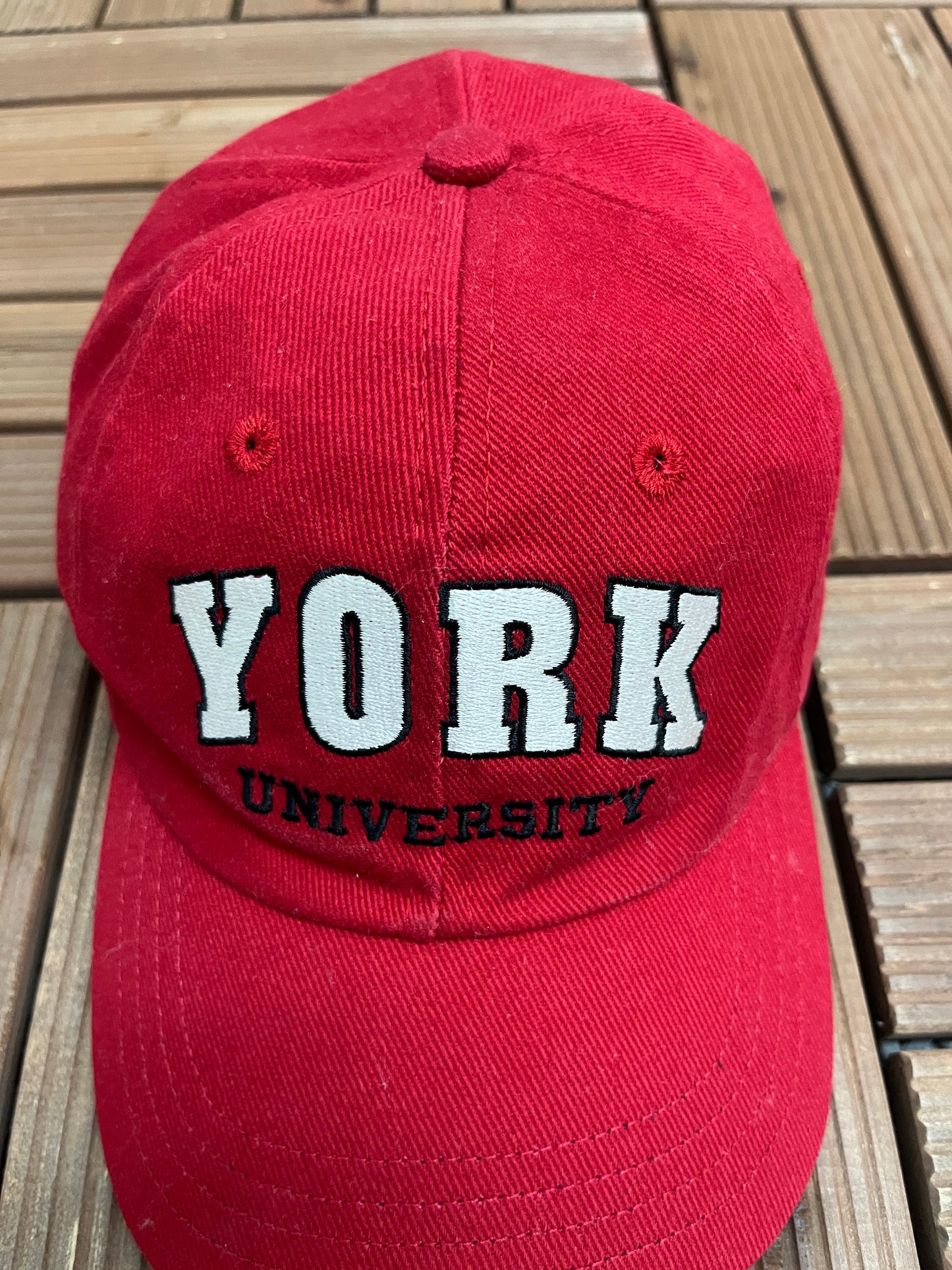 York University Graphic Hat | Metal Clasp | Vintage 2000s Canadian University Red Cap |